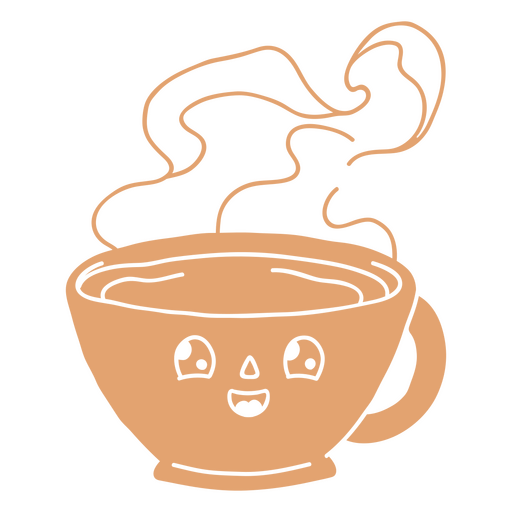 Cup of coffee with a smile and steam coming out of it PNG Design