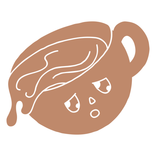 Taza de café marrón con una cara triste. Diseño PNG