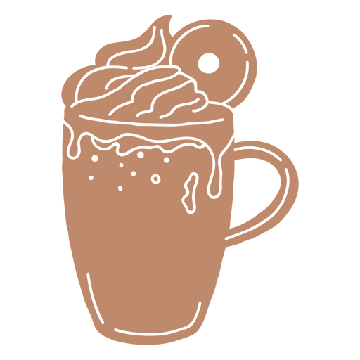 Cup of hot chocolate with whipped cream and a donut PNG Design