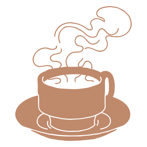 Cup of coffee on a saucer with smoke coming out of it PNG Design