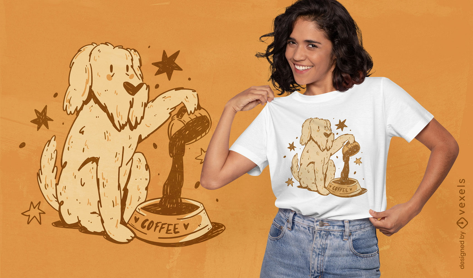 Diseño divertido de camiseta de doodle de perro de café