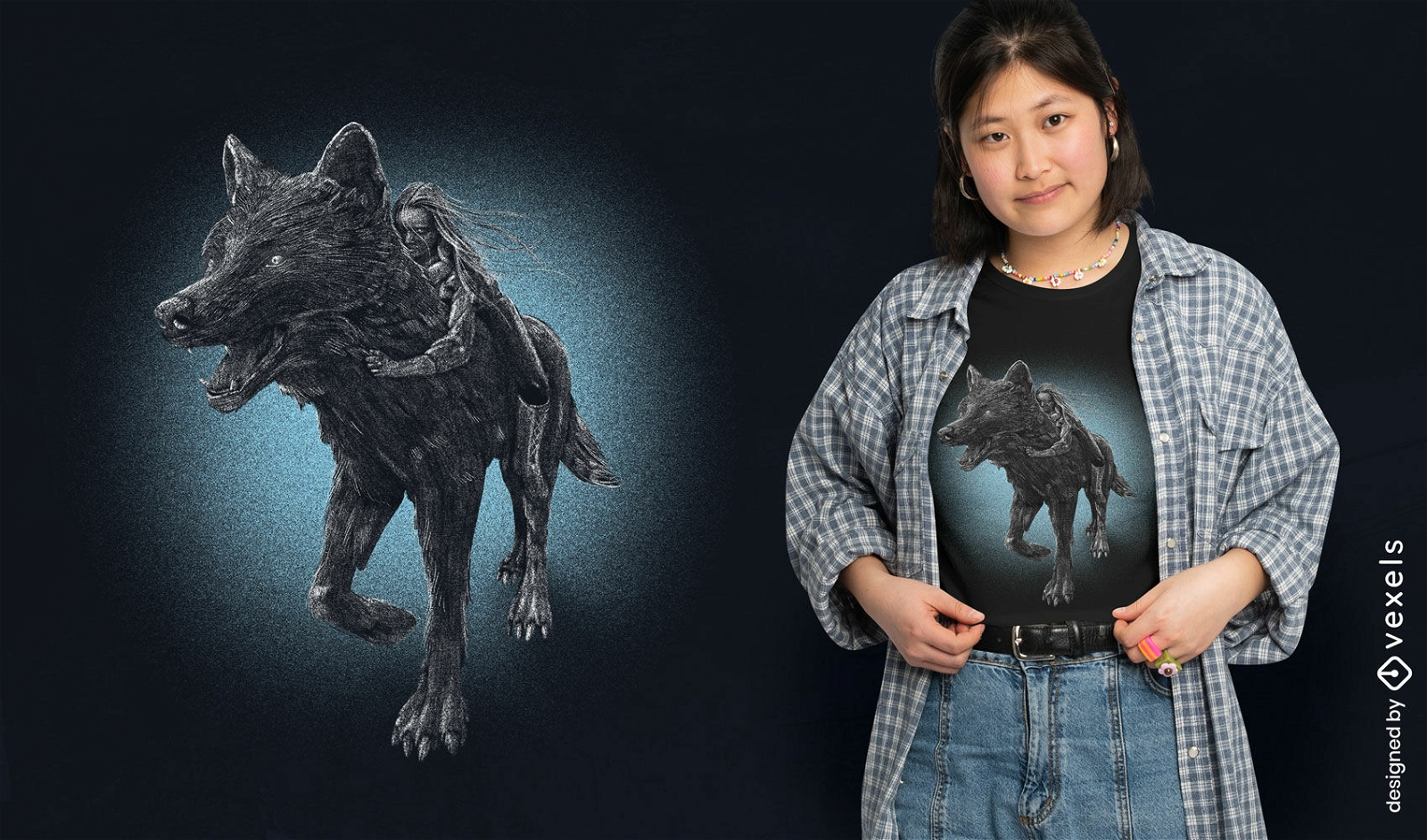Girl and wolf animal t-shirt design