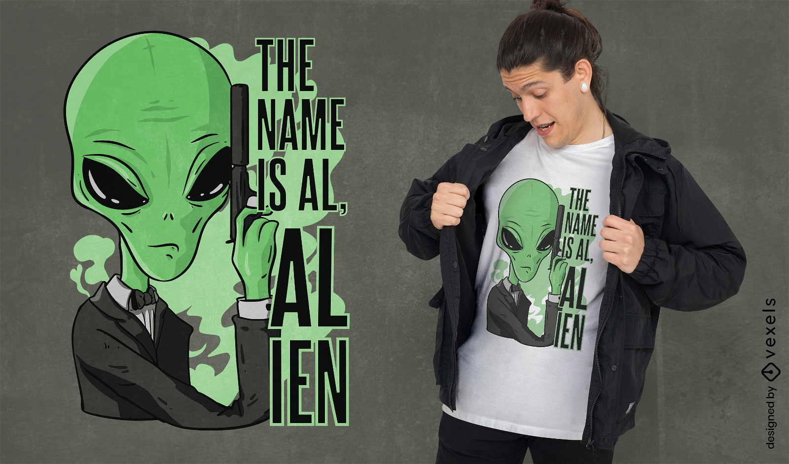Dise?o de camiseta de parodia de dibujos animados de esp?a alien?gena