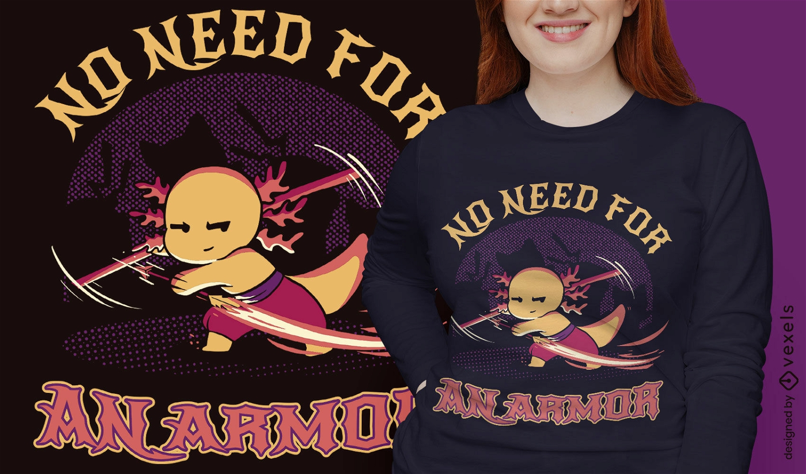 Axolotl-Krieger-Fantasie-Tier-T-Shirt-Design