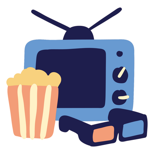 Tv with popcorn and a pair of glasses PNG Design