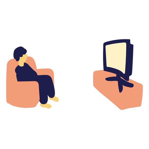 Hombre sentado viendo televisi?n plana Diseño PNG