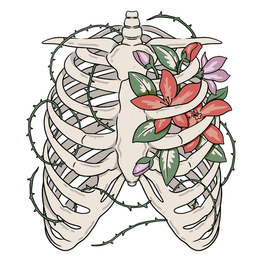 Esqueleto con flores. Diseño PNG