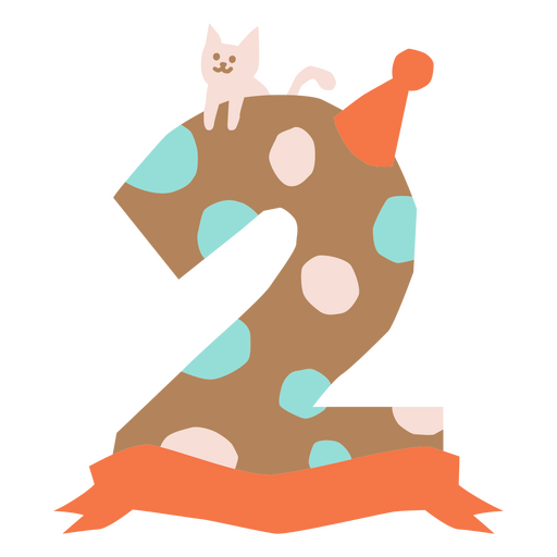 El gato se sienta encima del número dos. Diseño PNG