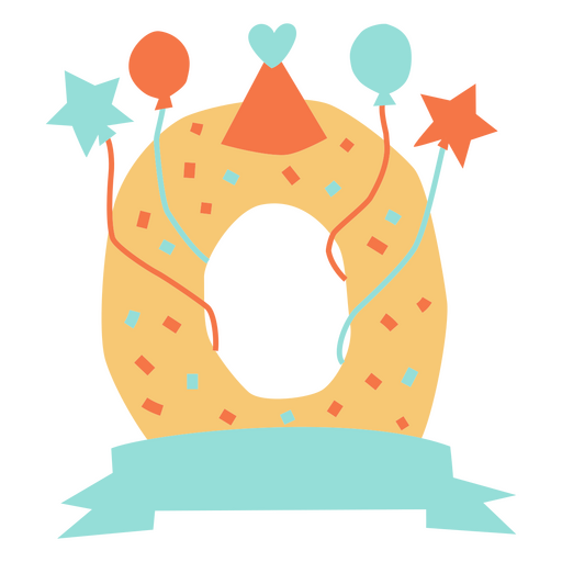 Bolo de aniversário com balões e um número 0 Desenho PNG