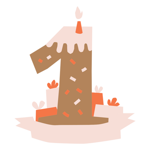 Aniversário um bolo com vela e presentes Desenho PNG