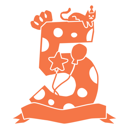 The number five with a cat and polka dots PNG Design