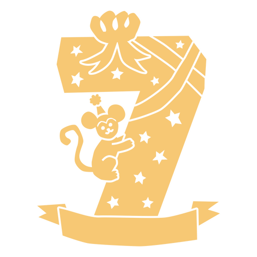 Número sete dourado com um rato e estrelas Desenho PNG