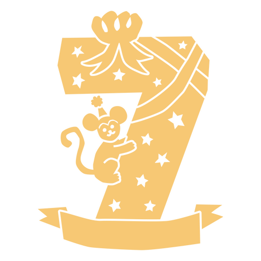 Golden number seven with a rat and stars PNG Design
