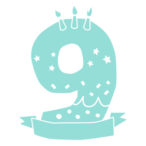 Blue number nine with candles and stars PNG Design