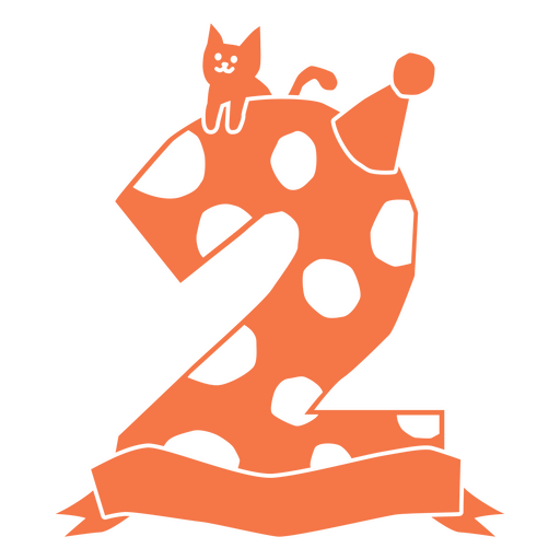 El n?mero dos con un gato y lunares. Diseño PNG