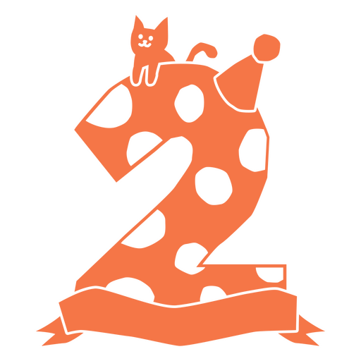 The number two with a cat and polka dots PNG Design