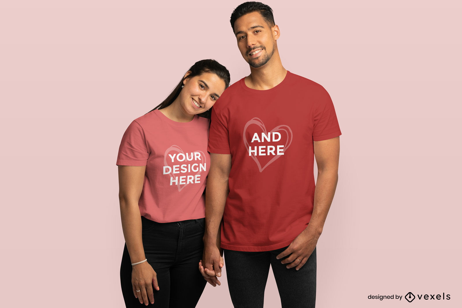 Casal de mãos dadas maquete de camiseta