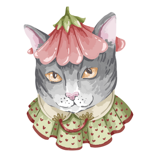 Gato com uma flor na cabeça Desenho PNG