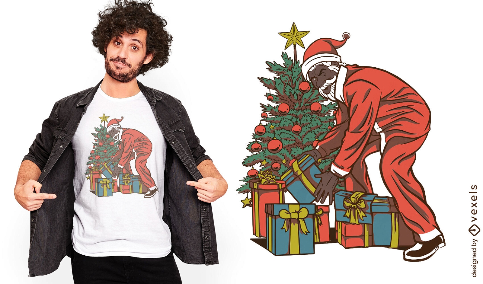Weihnachtsmann mit Geschenk-T-Shirt-Design