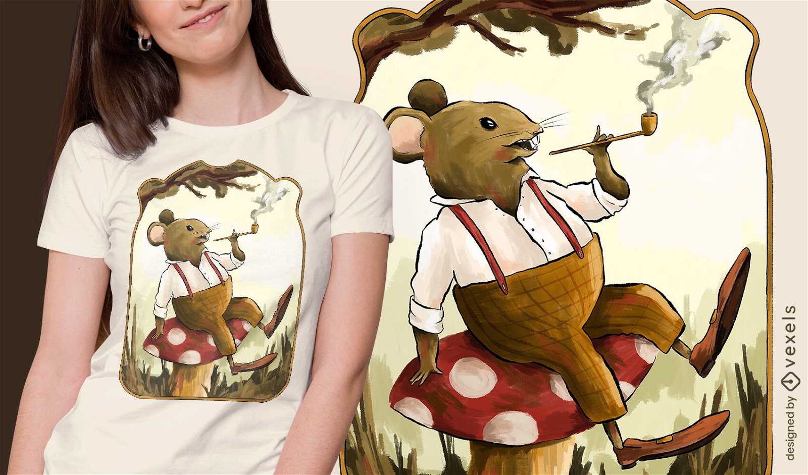 Rauchender T-Shirt Entwurf der Weinlese Maus