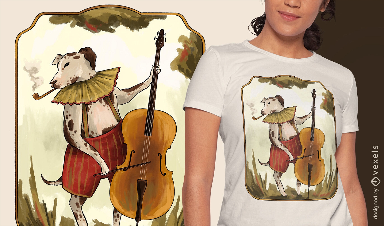 Design de camiseta de cachorro de músico vintage