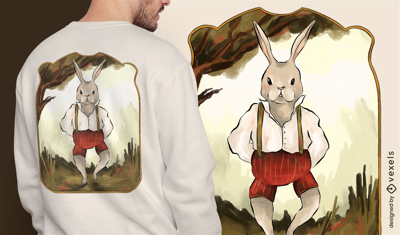 Rabbit in vintage clothes t-shirt design