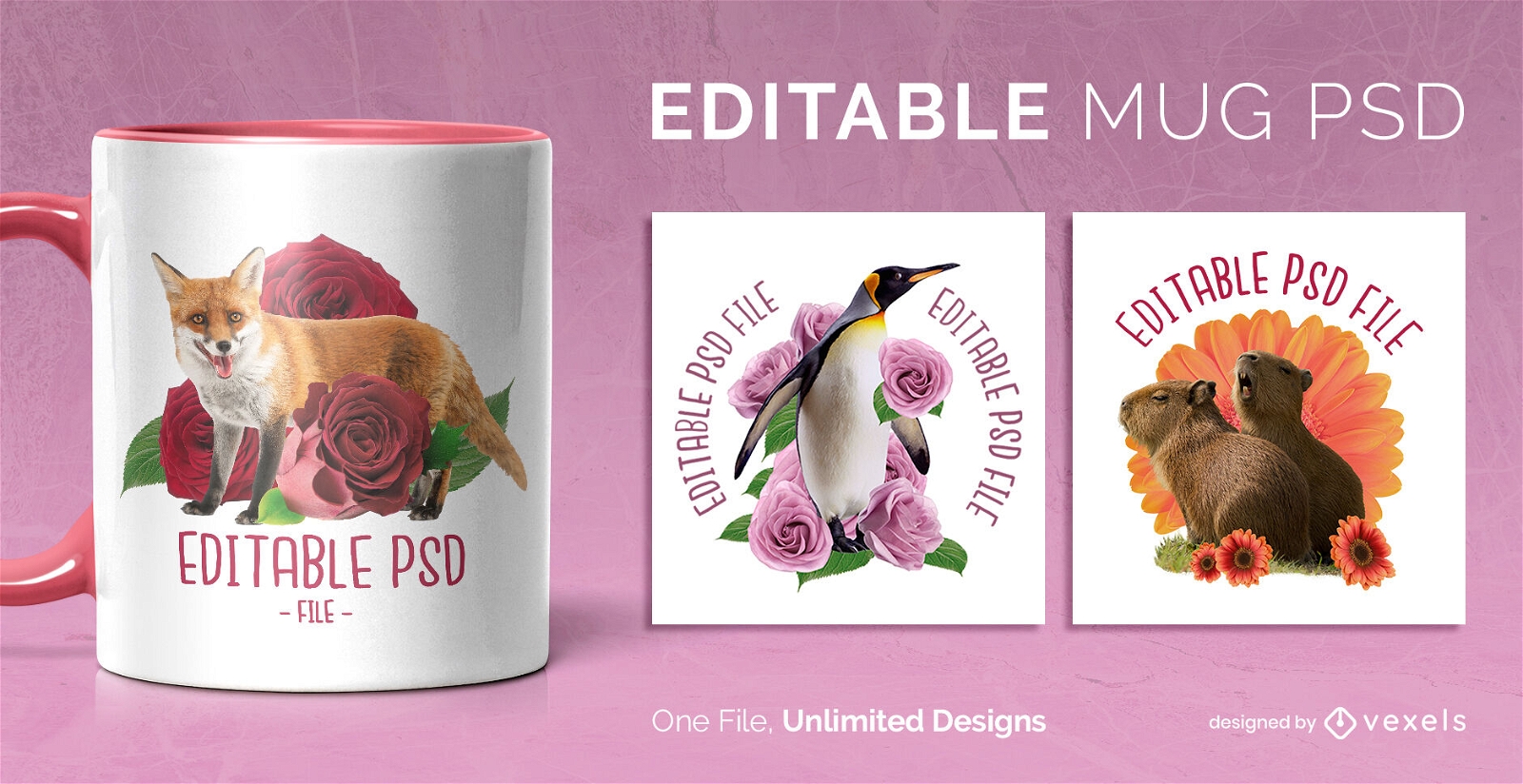 Floral animals mug template scalable
