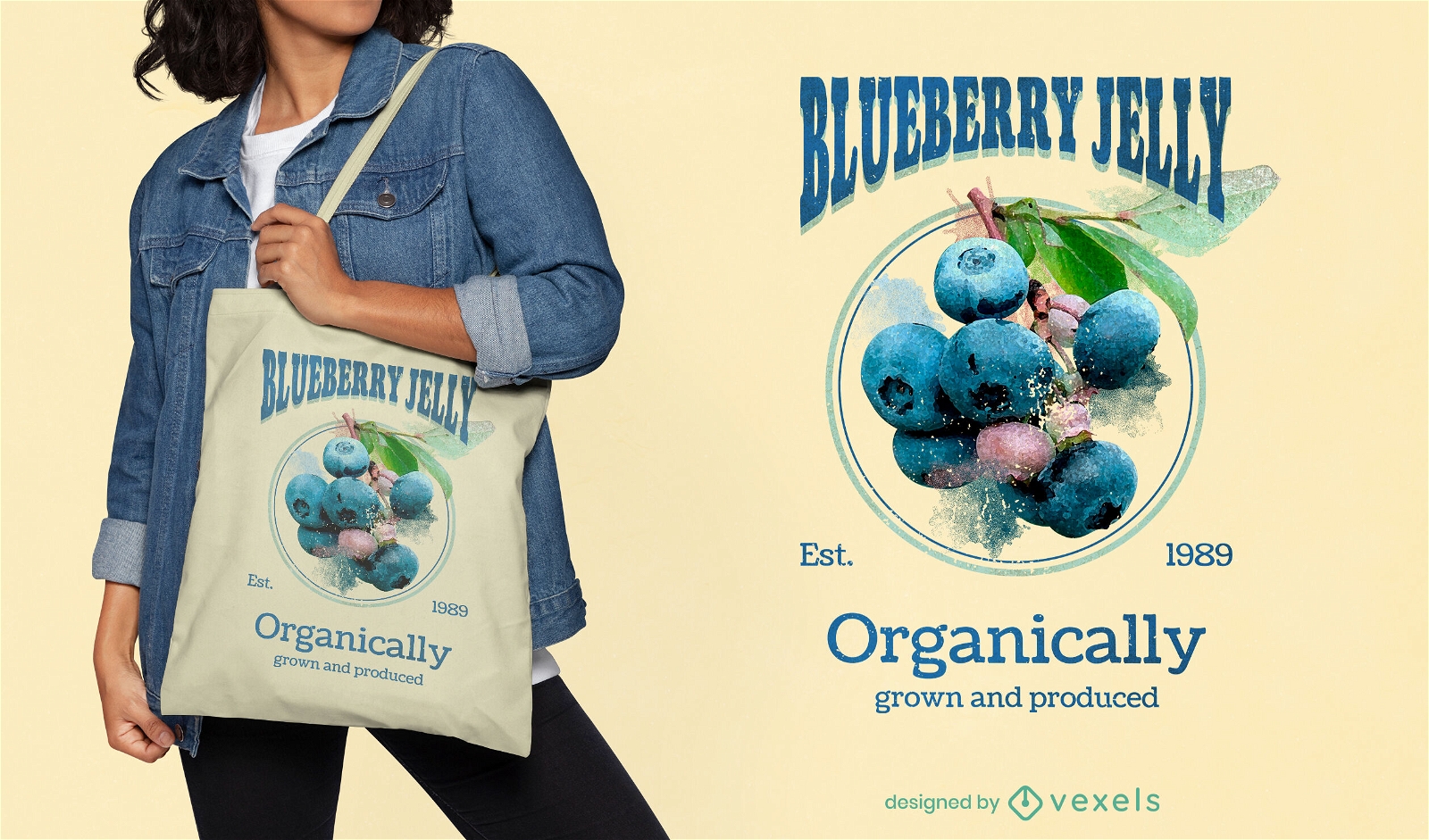 Vintage blueberry label tote bag design