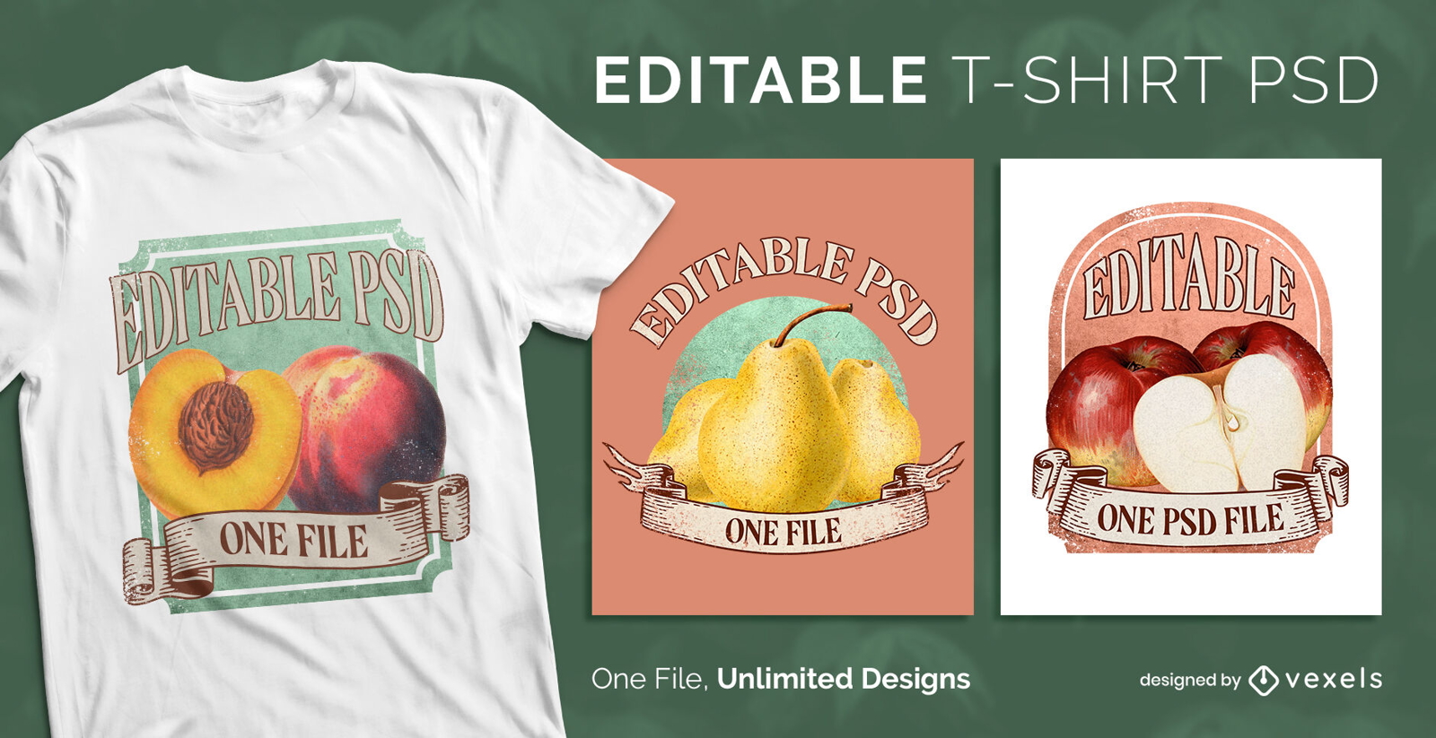 T-shirt escalável de rótulos de frutas vintage psd