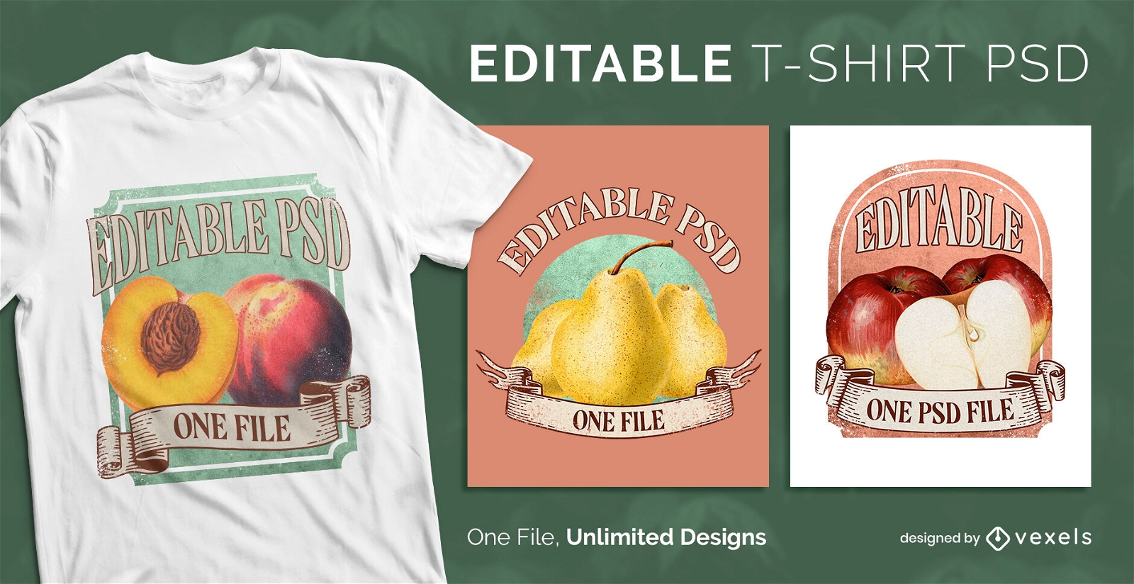 Vintage Fruchtetiketten skalierbares T-Shirt PSD