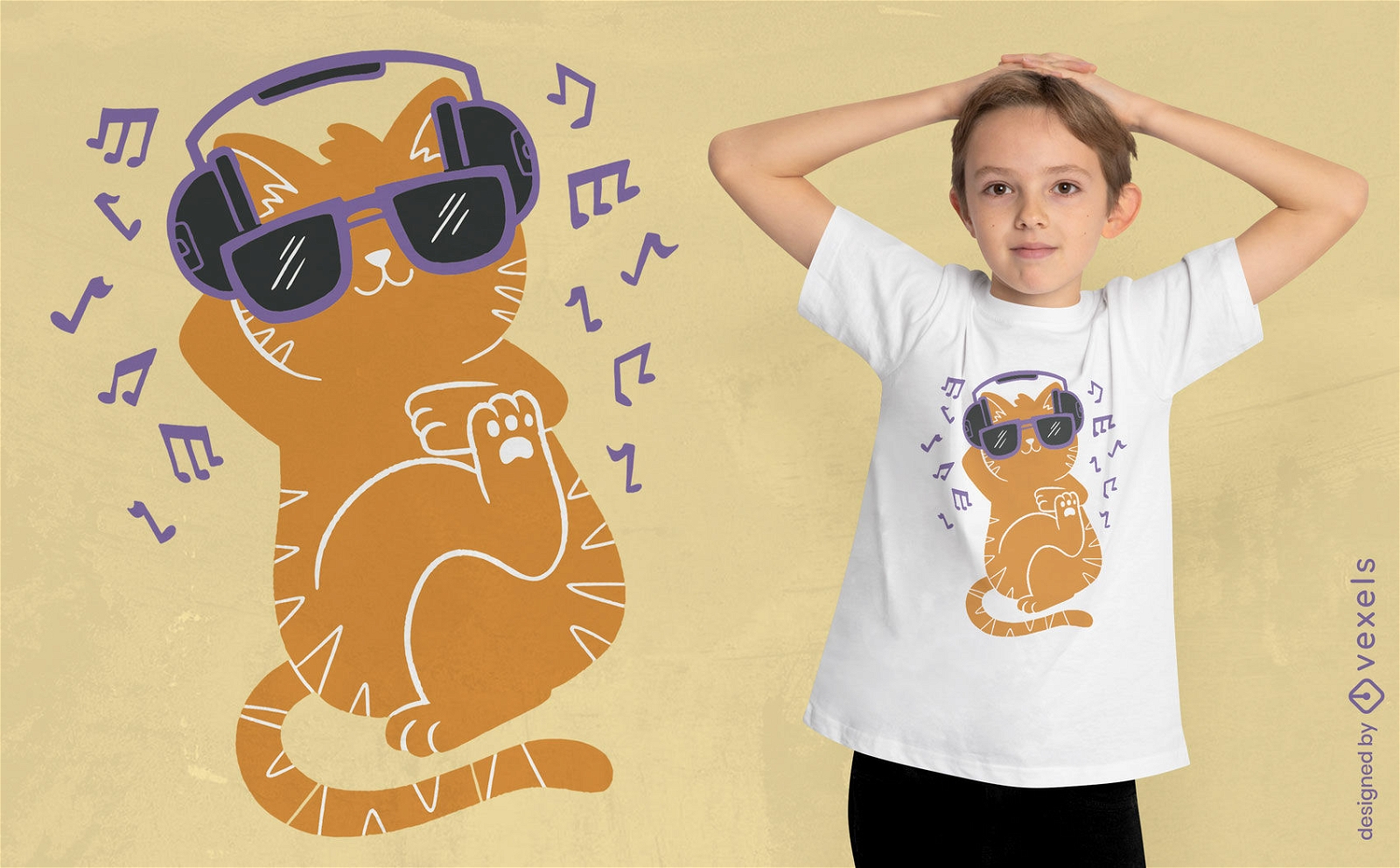 Animal de gato com design de camiseta de fones de ouvido