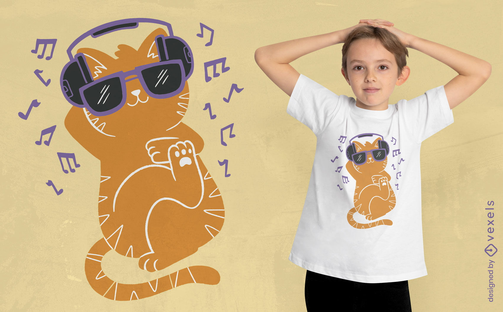 Gato animal con diseño de camiseta de auriculares.