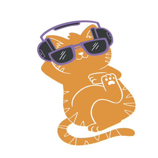 Cat wearing headphones and listening to music PNG Design