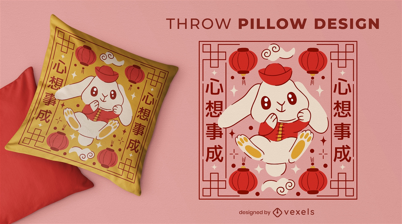 Rabbit lunar new year throw pillow design