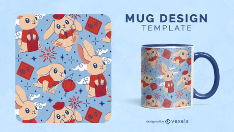 Diseño de taza de conejos de vacaciones de año nuevo chino
