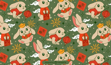 Rabbits chinese new year pattern design