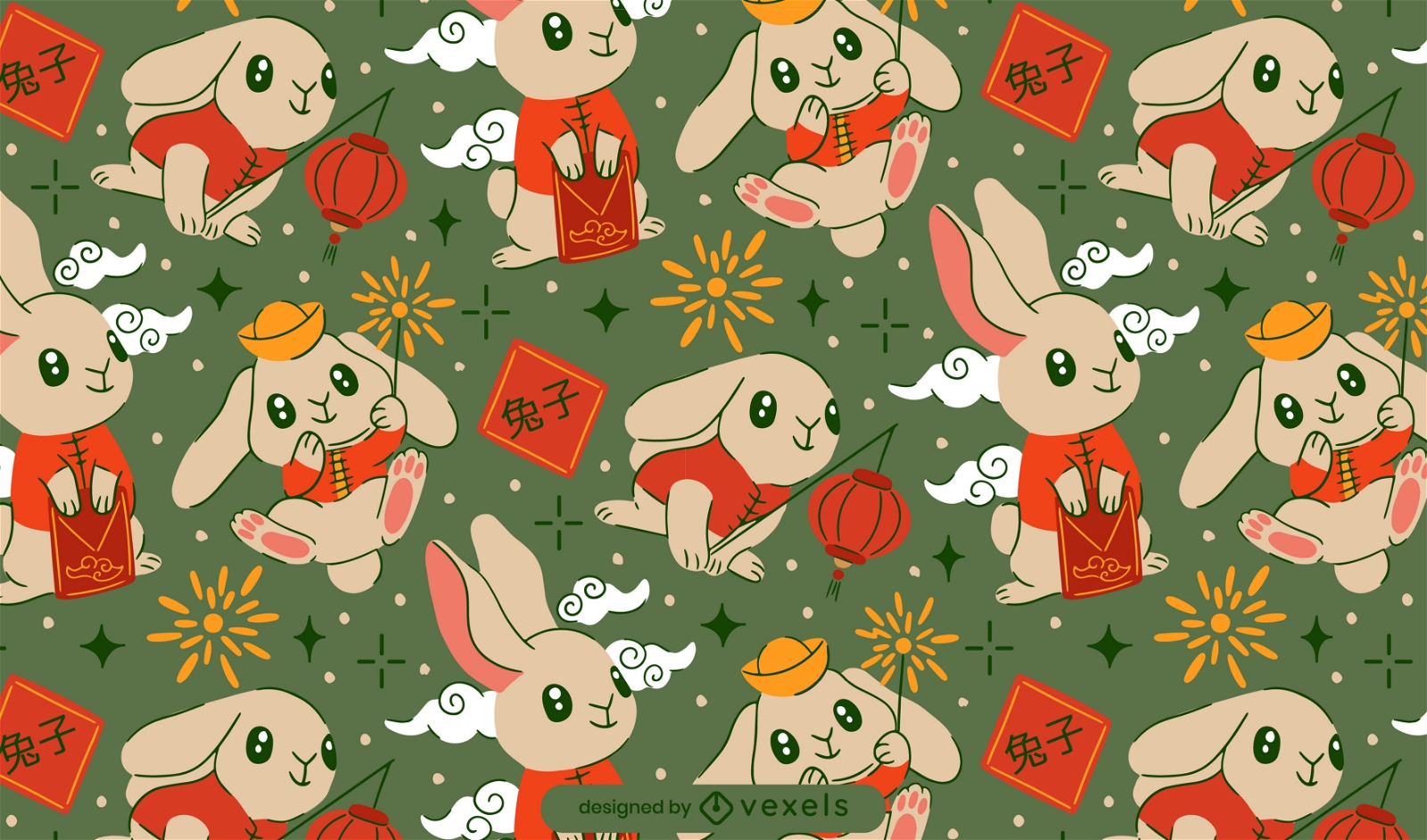 Kaninchen chinesisches neujahrsmusterdesign
