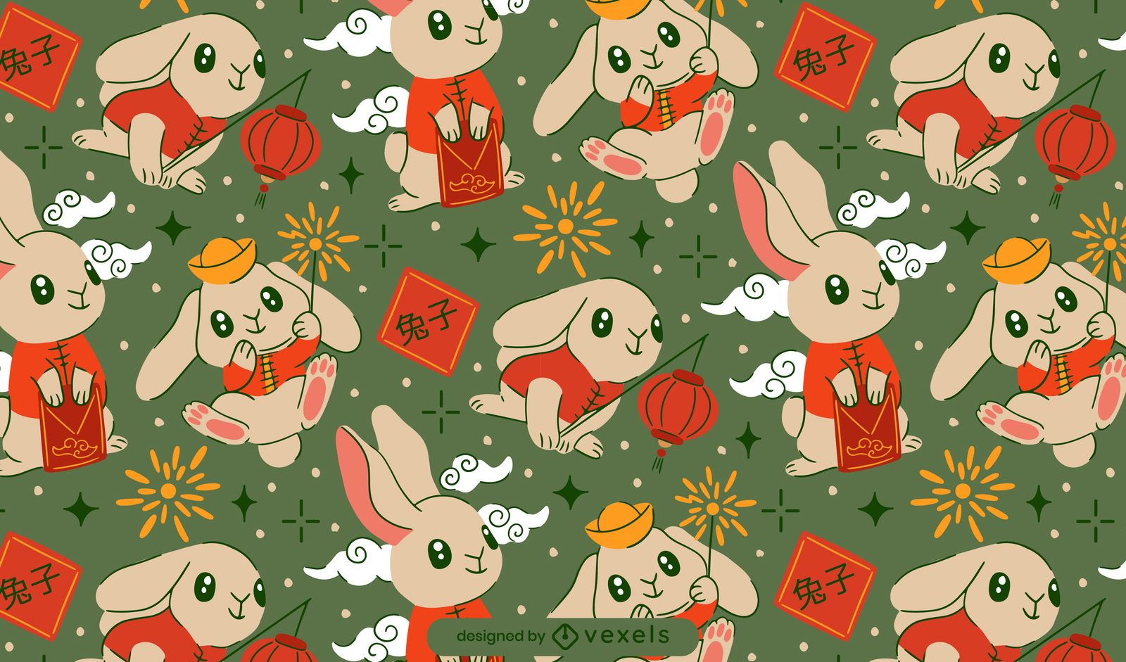 Rabbits Chinese New Year Pattern Design Vector Download