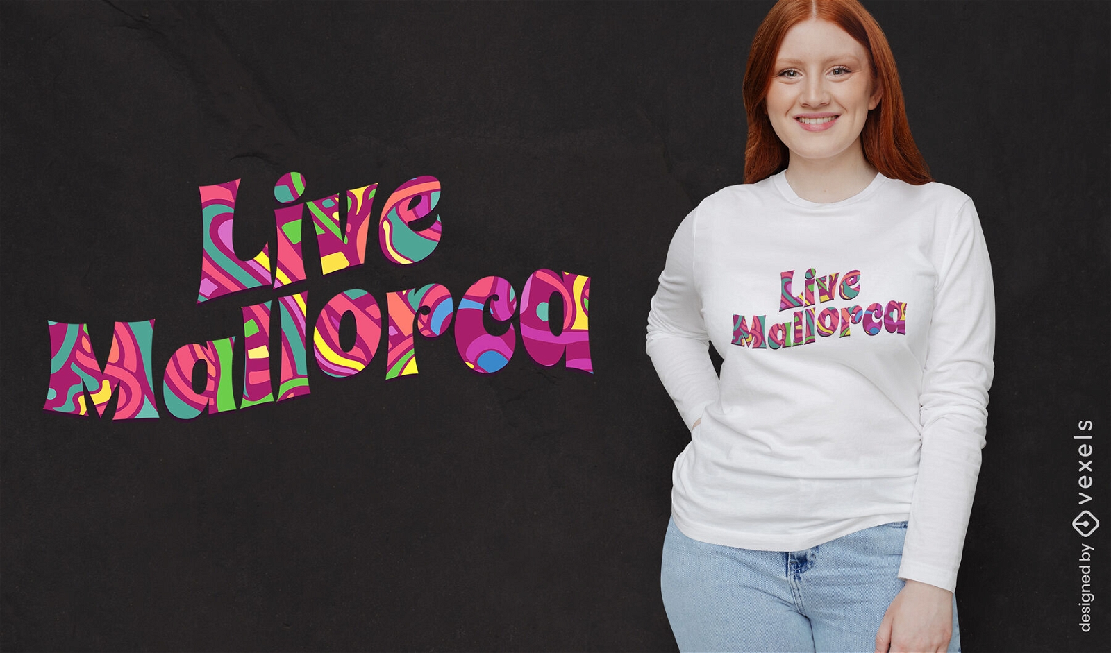 Live Mallorca groovy travel t-shirt design
