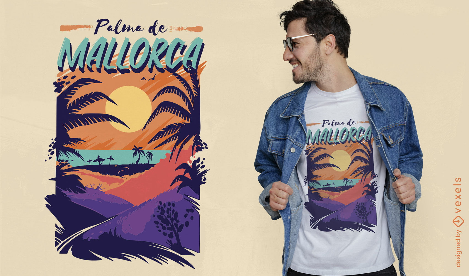 Playa en diseño de camiseta de Palma de Mallorca