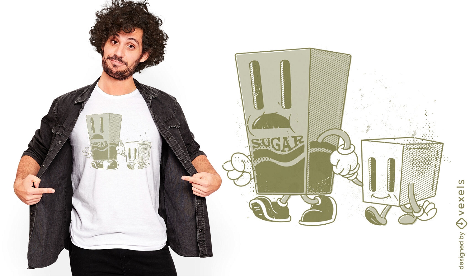 Design de camiseta de desenho retrô de cubo de açúcar
