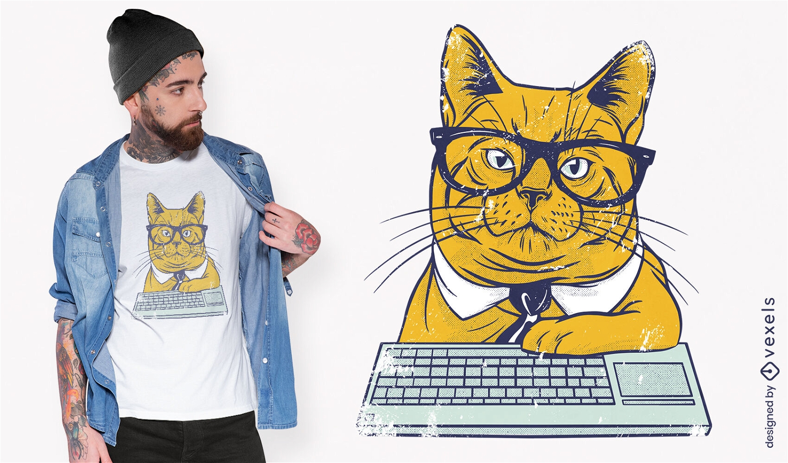 Gato animal trabajador con diseño de camiseta de gafas.