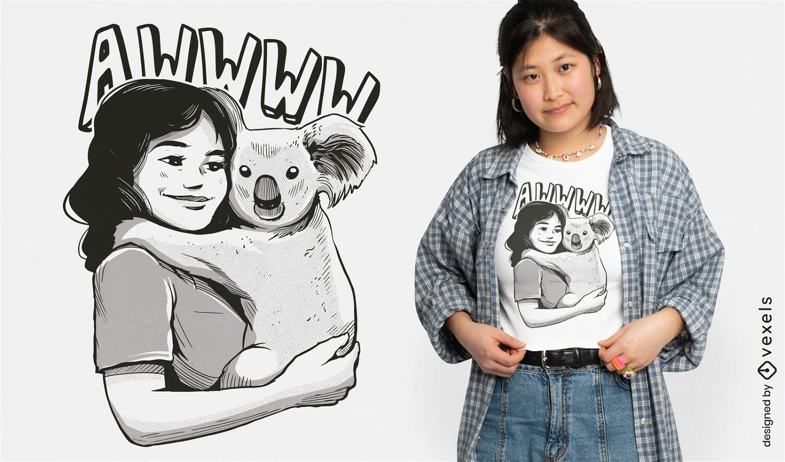 Girl hugging koala animal t-shirt design