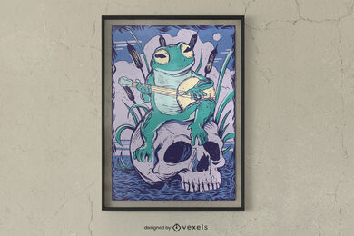 Frog on skull playing banjo poster design