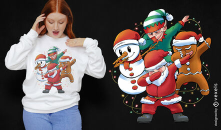 Dabbing personagens de Natal e design de t-shirt de luzes