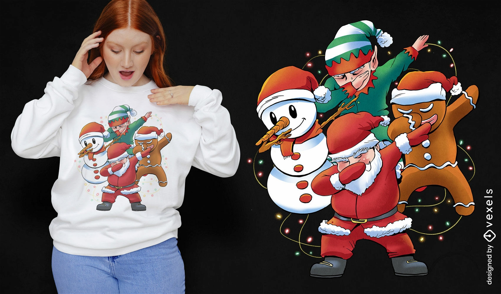 Dabbing Christmas characters and lights t-shirt design
