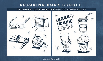 Páginas de design de livro para colorir de cinema e filmes