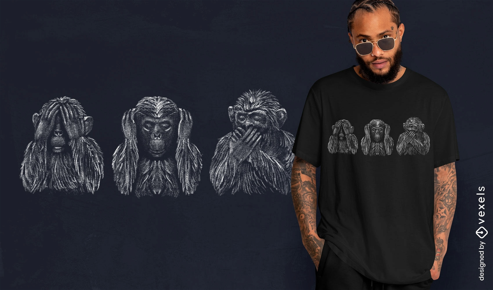 Design de camiseta com ilustração dos sentidos dos macacos
