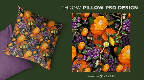 Blue berries and oranges throw pillow design