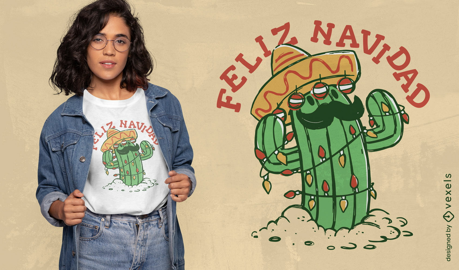 Diseño de camiseta de cactus de vacaciones de navidad